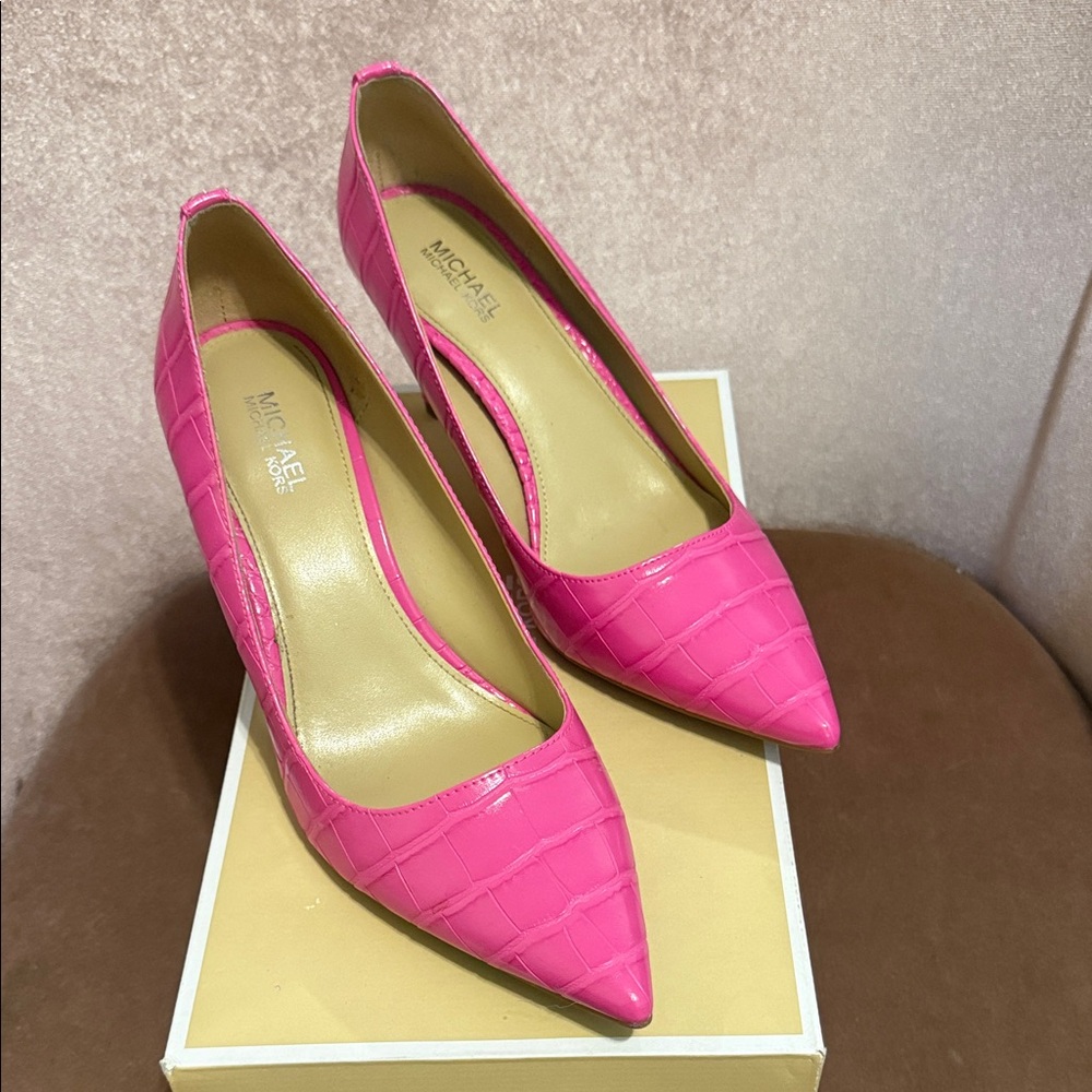 Michael Kors Vibrant Pink Croc-Embossed Heels
